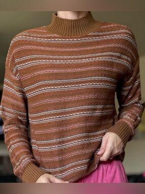 Burnt Orange Brown Fall Knit Mock Neck Sweater Natural Reflections M